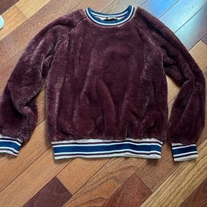 Zara | Burgundy Faux Fur Crewneck Sweatshirt Small Striped